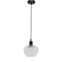 First Choice Lighting Set of 2 Bradson - Clear Swirl Glass Black Retro Pendant Fittings - thumbnail 2