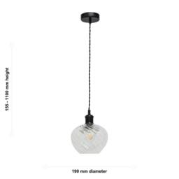 First Choice Lighting Set of 2 Bradson - Clear Swirl Glass Black Retro Pendant Fittings - thumbnail 6