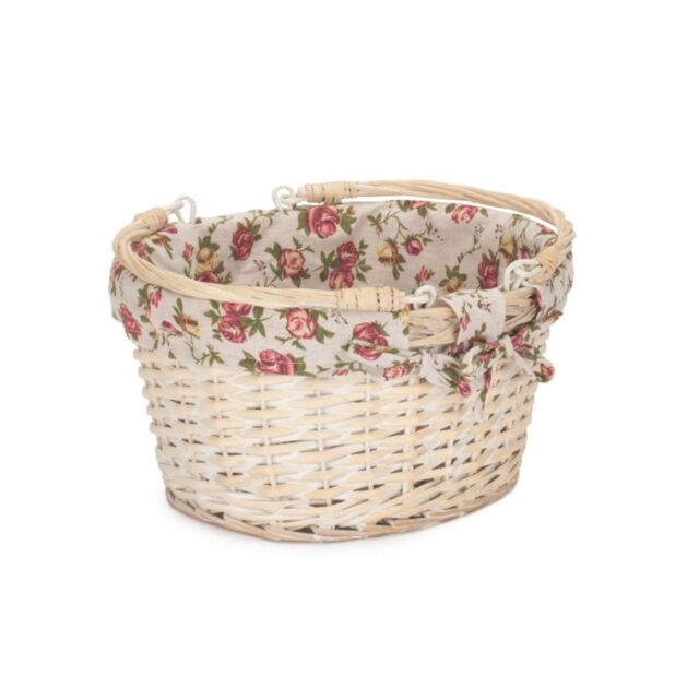 Red Hamper Wicker Small White Swing Handle Shopping Basket - image 1