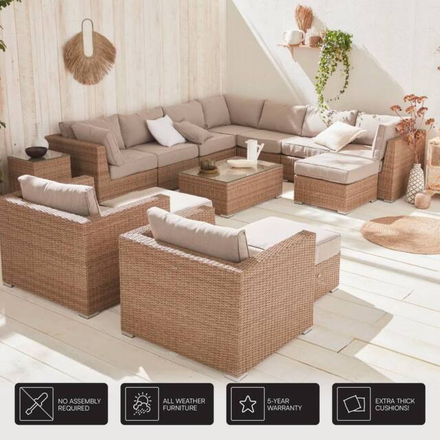 sweeek 12-14-seater Premium Polyrattan Garden Sofa Set in Beige - image 1