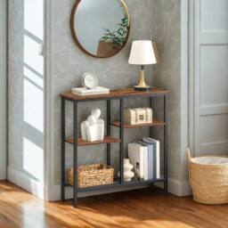 FURNOS 4 Tier Slim Hallway Entryway Console Sofa Table With Storage Shelves in Brown - thumbnail 4