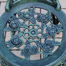 Home Source Bistro Set Outdoor Patio Garden Round Table & 2 Chairs Metal Frame in Bottle Green - thumbnail 3