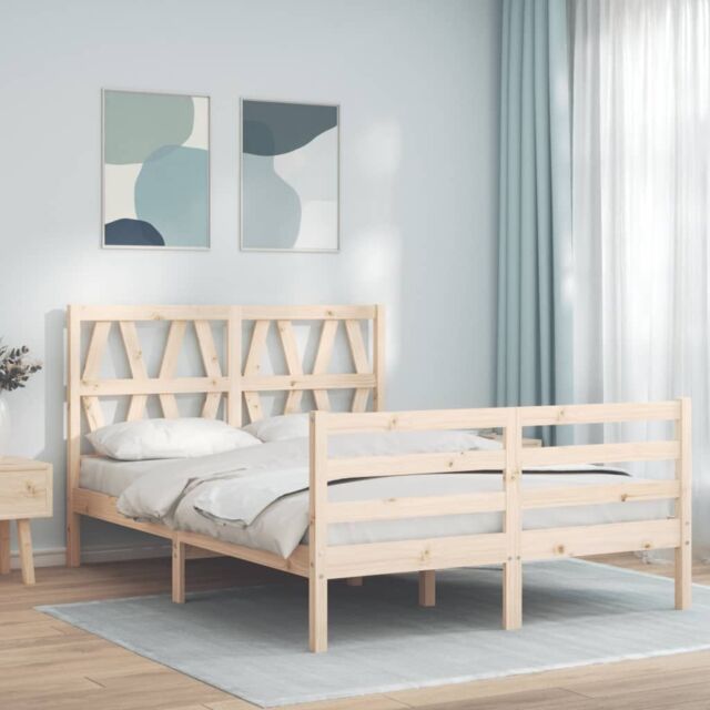 Berkfield Home Bed Frame with Headboard 140x190 cm Solid Wood in Brown - image 1
