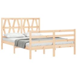 Berkfield Home Bed Frame with Headboard 140x190 cm Solid Wood in Brown - thumbnail 4