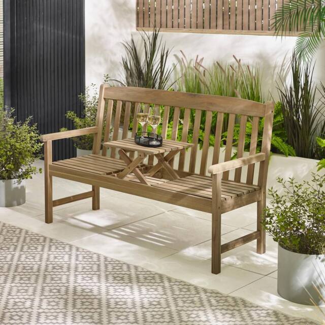 FurnitureboxUK Lox 2 Seat Solid Wood Outdoor Bench with Table in Light Brown - image 1