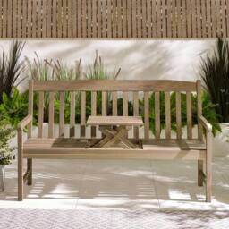 FurnitureboxUK Lox 2 Seat Solid Wood Outdoor Bench with Table in Light Brown - thumbnail 4