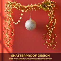 Shatchi 20cm Glitter Christmas Bauble - Christmas Tree & Home Décor Ornament in Silver - Size: 20 cm - thumbnail 8