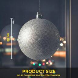 Shatchi 20cm Glitter Christmas Bauble - Christmas Tree & Home Décor Ornament in Silver - Size: 20 cm - thumbnail 4