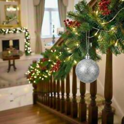 Shatchi 20cm Glitter Christmas Bauble - Christmas Tree & Home Décor Ornament in Silver - Size: 20 cm - thumbnail 2