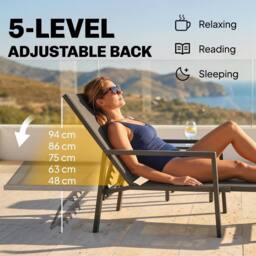 OUTSUNNY Sun Lounger w/ Retracable Footrest, 5-Position Adjustable in Grey - thumbnail 5