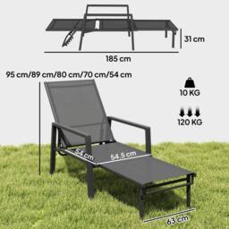 OUTSUNNY Sun Lounger w/ Retracable Footrest, 5-Position Adjustable in Grey - thumbnail 3