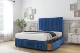 "Comfort Beds The Foxy Plush Divan Base 4 Drawers - 26"" Headboard-Footboard in Navy - Size: Super King" - thumbnail 1