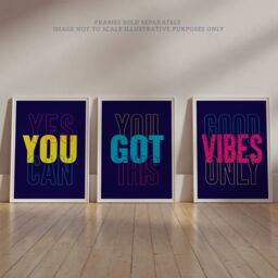 Artery8 Wall Art Print Pack of 3 A4 Good Vibes You Got This Yes You Can Colourful Neon Typography Motivational Living Room s Set - thumbnail 6