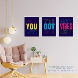 Artery8 Wall Art Print Pack of 3 A4 Good Vibes You Got This Yes You Can Colourful Neon Typography Motivational Living Room s Set - thumbnail 3
