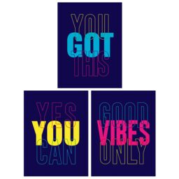 Artery8 Wall Art Print Pack of 3 A4 Good Vibes You Got This Yes You Can Colourful Neon Typography Motivational Living Room s Set - thumbnail 1