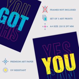 Artery8 Wall Art Print Pack of 3 A4 Good Vibes You Got This Yes You Can Colourful Neon Typography Motivational Living Room s Set - thumbnail 4