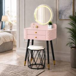 MN Furniture Modern Dressing Table with LED Mirror & Storage Drawer W60 × H127cm in Pink - thumbnail 1