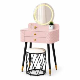 MN Furniture Modern Dressing Table with LED Mirror & Storage Drawer W60 × H127cm in Pink - thumbnail 2