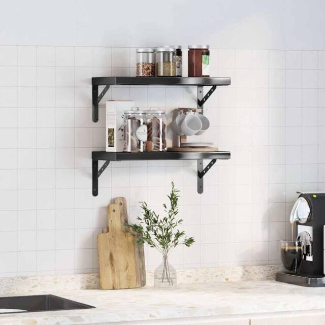 Berkfield Home Wall Shelves 2 pcs 50x23.5x3 cm Black Stainless Steel - image 1