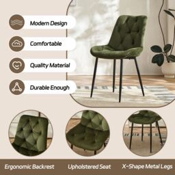 SONARA Modern Set of 2 Velvet Dining Chairs with Ergonomic Upholstered Seat in Green - thumbnail 3