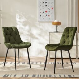 SONARA Modern Set of 2 Velvet Dining Chairs with Ergonomic Upholstered Seat in Green - thumbnail 1