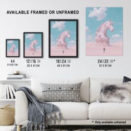 "Artery8 Desert Unicorn Sand Sculpture Pastel Landscape Wall Art Print in Blue - Size: W24"" x H32""" - thumbnail 3