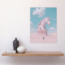 "Artery8 Desert Unicorn Sand Sculpture Pastel Landscape Wall Art Print in Blue - Size: W24"" x H32""" - thumbnail 4