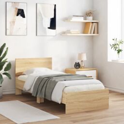 Berkfield Home Bed Frame without Mattress with LED Lights Sonoma Oak 75x190 cm Small Single in Brown - thumbnail 4