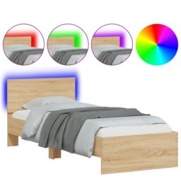 Berkfield Home Bed Frame without Mattress with LED Lights Sonoma Oak 75x190 cm Small Single in Brown - thumbnail 2