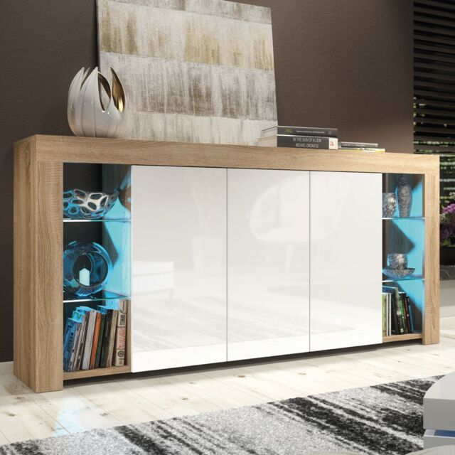 Creative Furniture Eden Sideboard 164cm - A Sophisticated & Spacious Cabinet with Gloss Doors & LED Lights in Light Oak - image 1