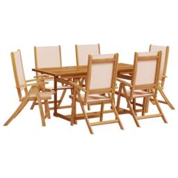 Berkfield Home 7 Piece Garden Dining Set Solid Wood Acacia & Textilene in Brown - thumbnail 2