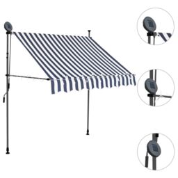 Berkfield Home Manual Retractable Awning with LED 200 cm Blue & White - thumbnail 3