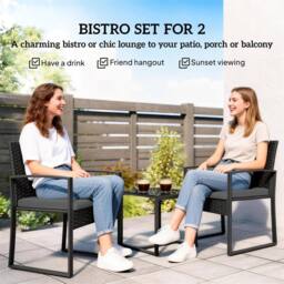 OUTSUNNY Rattan Bistro Set, 3 PCS Garden Furniture with Cushion in Dark Grey - thumbnail 4