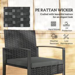 OUTSUNNY Rattan Bistro Set, 3 PCS Garden Furniture with Cushion in Dark Grey - thumbnail 6