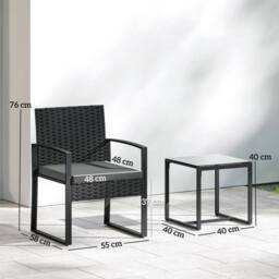 OUTSUNNY Rattan Bistro Set, 3 PCS Garden Furniture with Cushion in Dark Grey - thumbnail 3