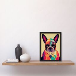 Artery8 Vibrant Colourful Geometric French Bulldog Portrait Design Artwork Framed Wall Art Print A4 in Black - thumbnail 2