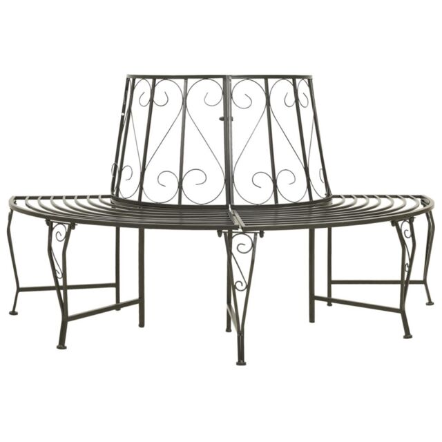 Berkfield Home Garden Half Round Tree Bench 160 cm Steel in Grey - image 1