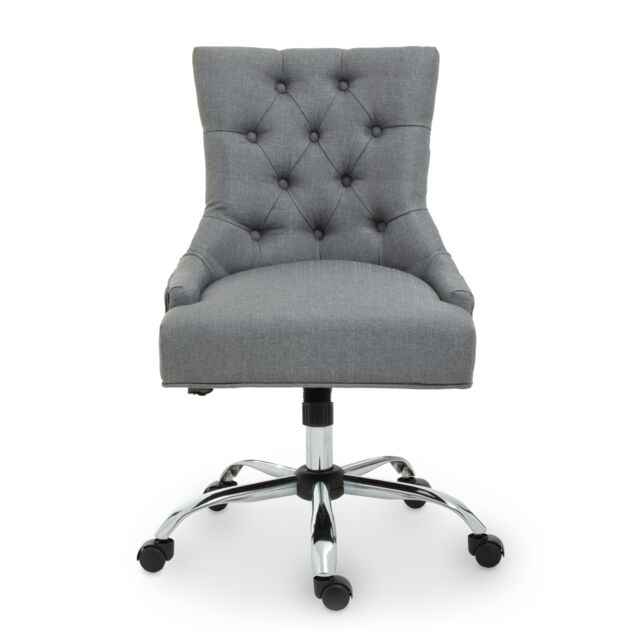 Orsina Grey Fabric & Chrome‑Base Home Office Chair, Tufted Diamond‑Back High‑Back Desk Chair - image 1