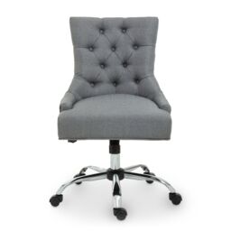 Orsina Grey Fabric & Chrome‑Base Home Office Chair, Tufted Diamond‑Back High‑Back Desk Chair