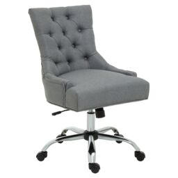 Orsina Grey Fabric & Chrome‑Base Home Office Chair, Tufted Diamond‑Back High‑Back Desk Chair - thumbnail 4