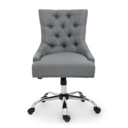 Orsina Grey Fabric & Chrome‑Base Home Office Chair, Tufted Diamond‑Back High‑Back Desk Chair - thumbnail 6