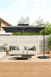 Living and Home 3M Large LED Outdoor Cantilever Parasol with Fillable Base in Dark Grey - thumbnail 2