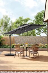 Living and Home 3M Large LED Outdoor Cantilever Parasol with Fillable Base in Dark Grey - thumbnail 1