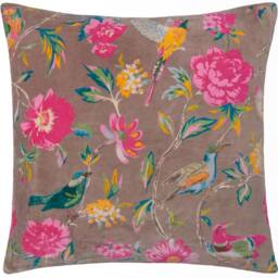 Wylder Aviary 100% Cotton Velvet Cushion in Dusty Pink - Size: 50 cm x 50 cm