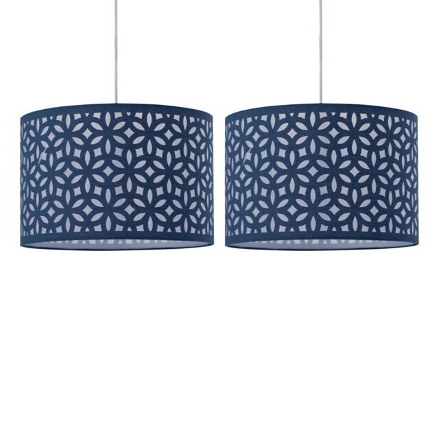 First Choice Lighting Set of 2 Navy Blue Laser Cut 30cm Pendant Lightshades - image 1