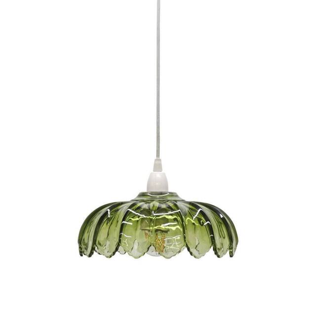First Choice Lighting Alice - Green Floral Glass Easy Fit Pendant Shade - image 1