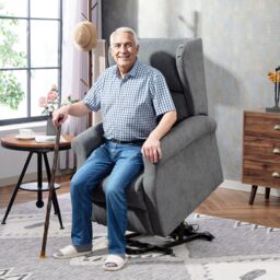 HOMCOM Power Lift Chair, Fabric Recliner Armchair w/ Remote Charcoal Grey
