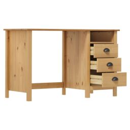 Berkfield Home Desk Hill with 3 Drawers 120x50x74 cm Solid Pine Wood in Brown - Size: 120 x 50 x 74 cm - thumbnail 3