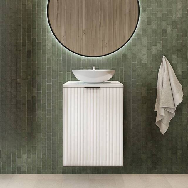 Heze Furniture Flow 1 Door Fluted Bathroom Vanity Cabinet with Worktop 40cm in White - image 1