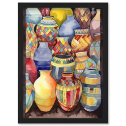 Artery8 Glazed Ceramic Pot Vases Folk Art Artwork Framed Wall Art Print A4 in Black - thumbnail 1